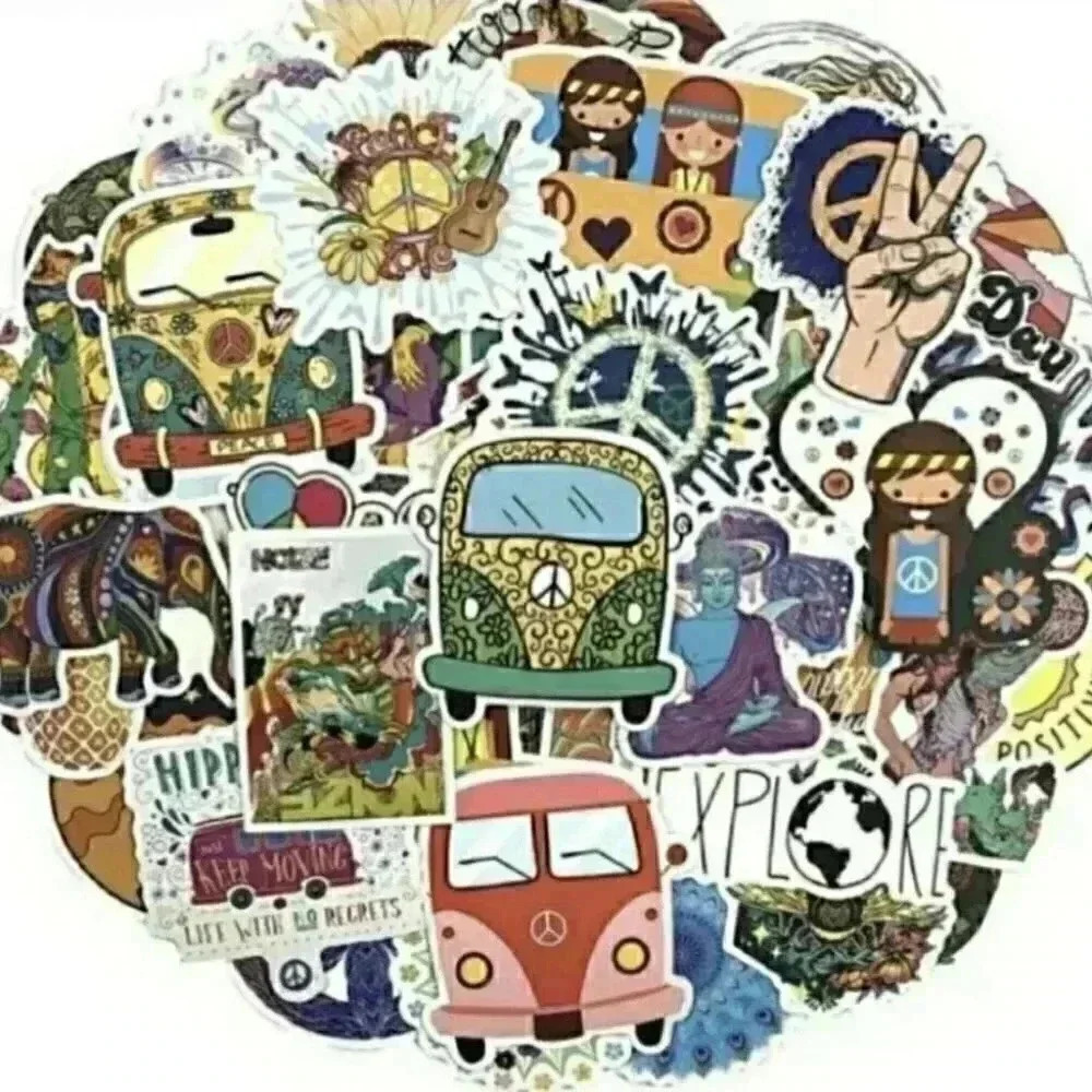 Peace Love music God Hippie hot 50 stickers